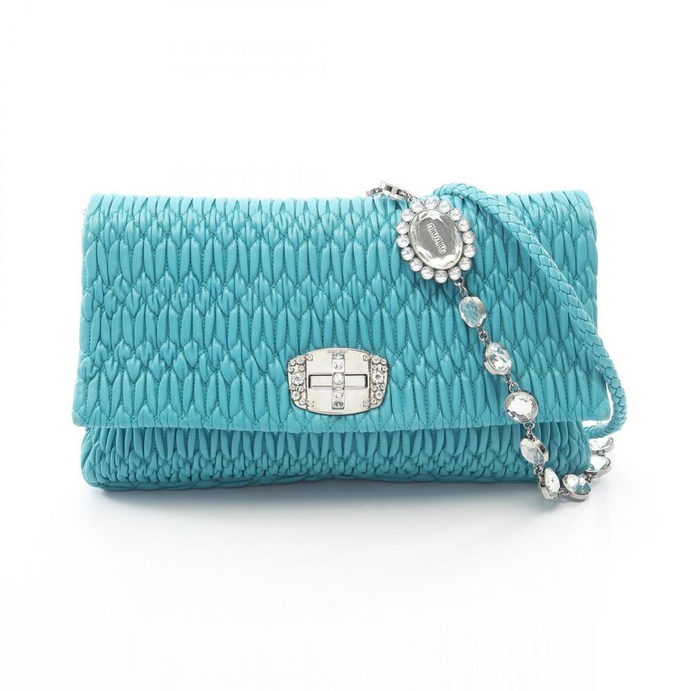 Miu Miu Nappa Crystal Matelasse Leather Shoulder Bag Blue